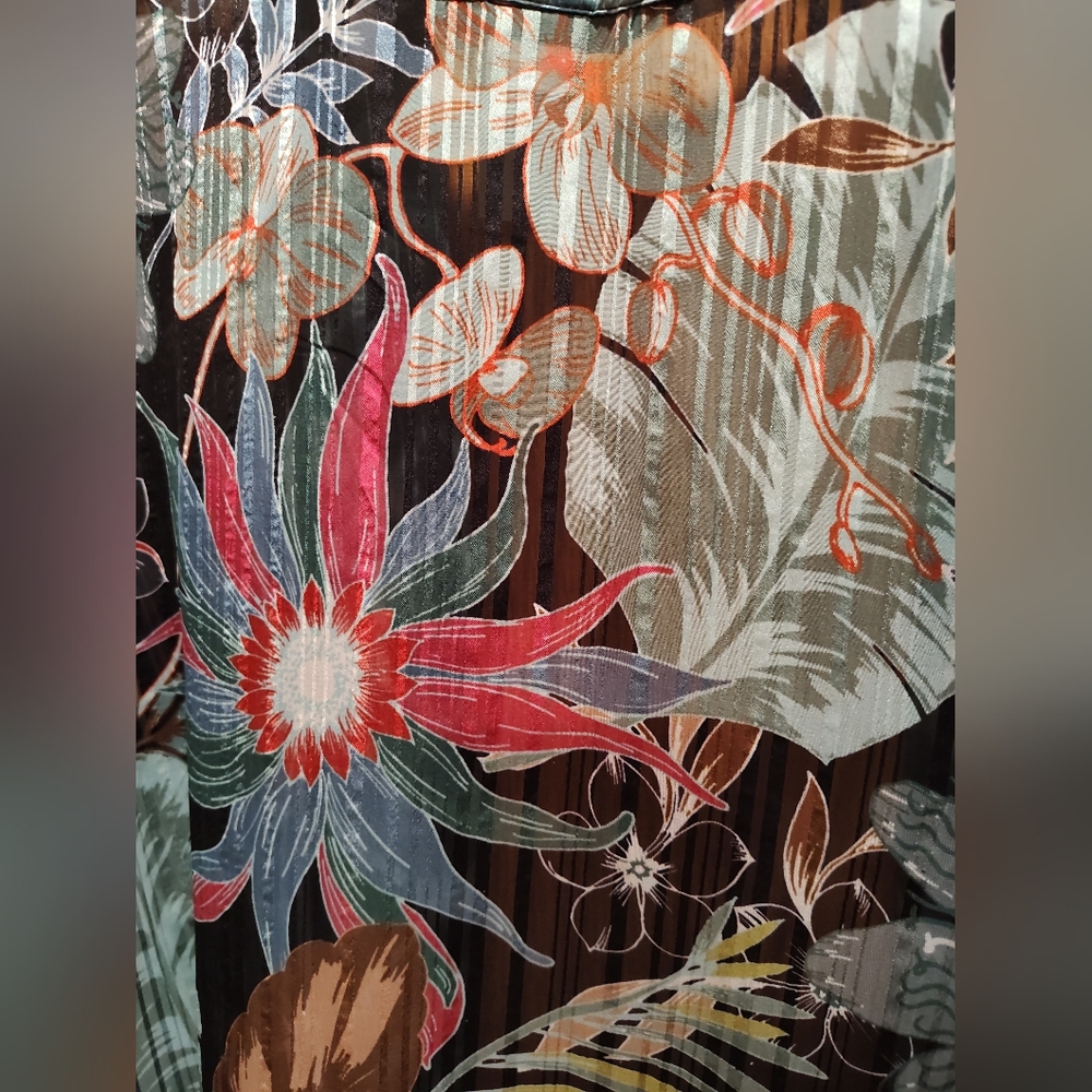 EUC Soft Surroundings Laurus Topper, Floral Kimono-style Cover Up, Navy/Aqua - Picture 7 of 8